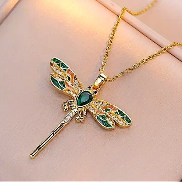 Gold Emerald Hummingbird Pendant Necklace - Picture 6 of 7
